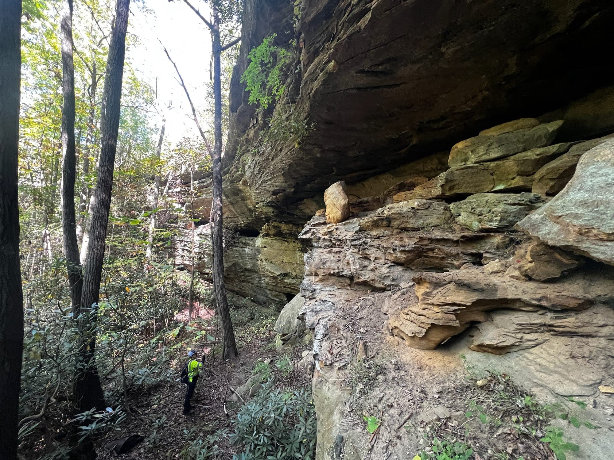 A weathered sandstone shelter along the ridge.